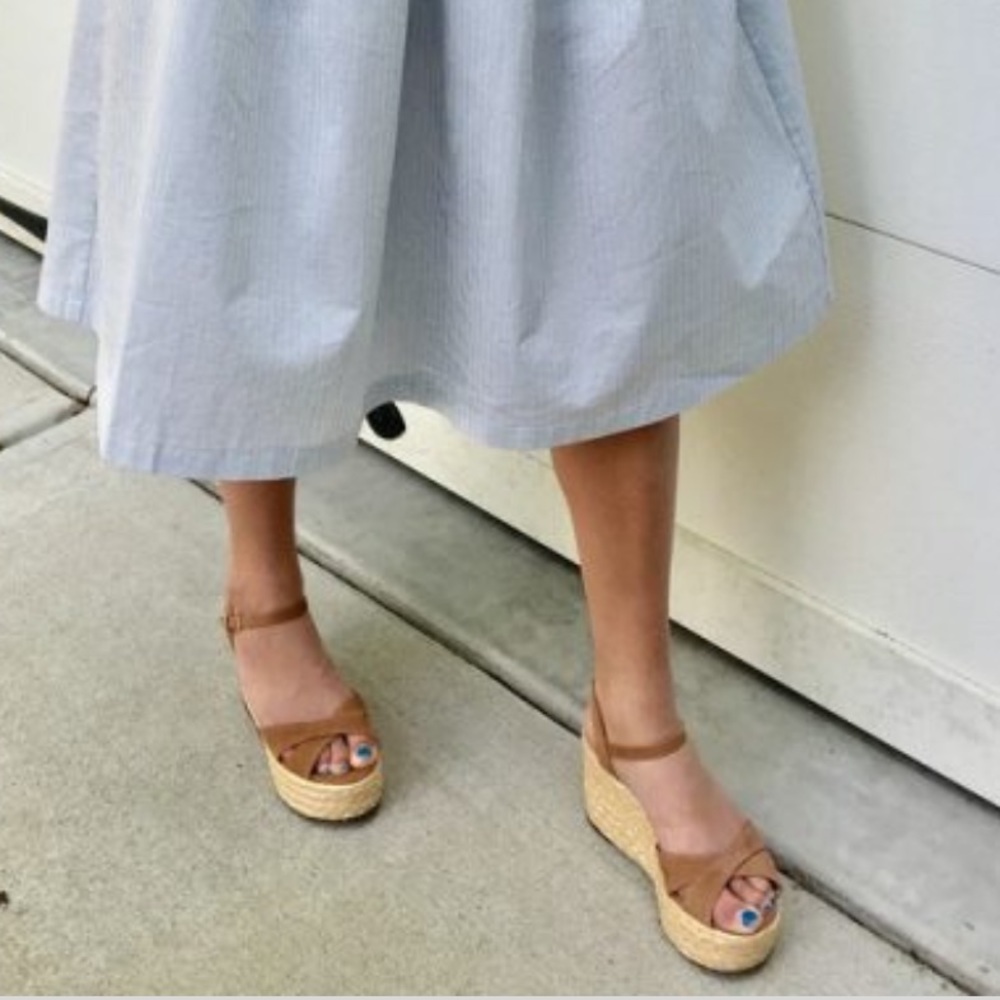 Leather Pink Espadrille Platform Wedge Sandal - Picture 5 of 5
